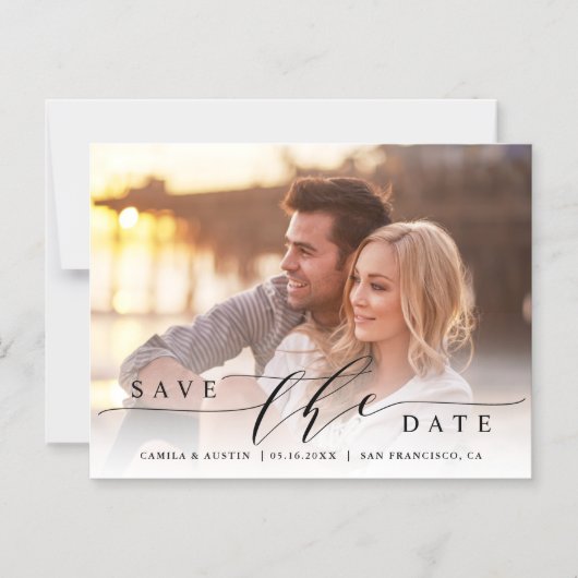 Moderne en eenvoudige bruiloft foto opslaan Datum Magnetische Uitnodiging (Voorkant)
