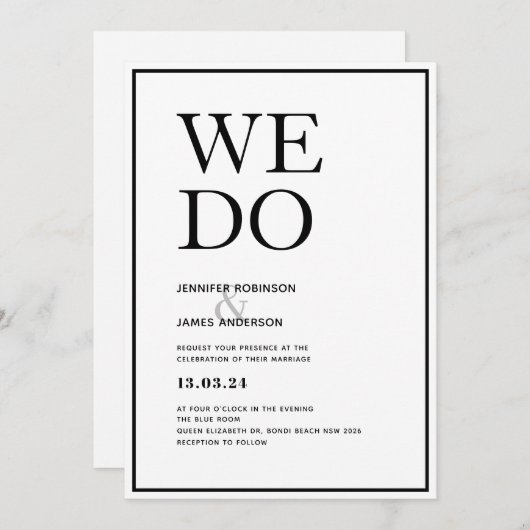 Moderne en eenvoudige bruiloft voor zwart-wit kaart (Voorkant / Achterkant)