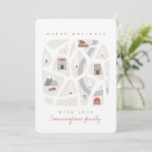 Moderne en eenvoudige elegante Winter Village Scen Feestdagenkaart (Staand voorkant)