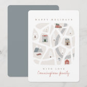 Moderne en eenvoudige elegante Winter Village Scen Feestdagenkaart (Voorkant / Achterkant)