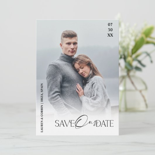 Moderne en eenvoudige foto bespaart onze uitnodigi kaart (Staand voorkant)