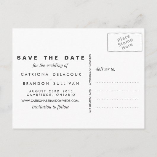 MODERNE EN EENVOUDIGE FOTO BEWAREN DE DATUM BRIEFK AANKONDIGINGSKAART (Achterkant)