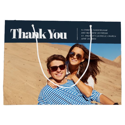 Moderne en eenvoudige foto-bruiloft Dank je Groot Cadeauzakje (Achterkant)