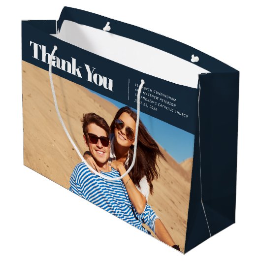 Moderne en eenvoudige foto-bruiloft Dank je Groot Cadeauzakje (Achterkant Gekanteld)