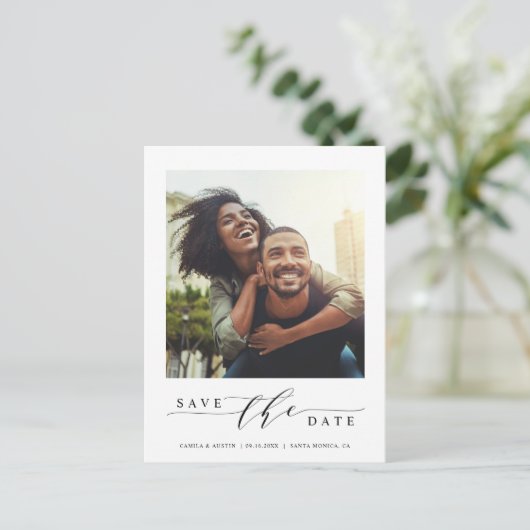 Moderne en eenvoudige foto Sla de datum op Briefkaart (Staand voorkant)