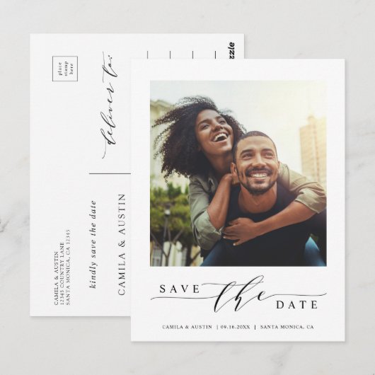 Moderne en eenvoudige foto Sla de datum op Briefkaart (Voorkant / Achterkant)