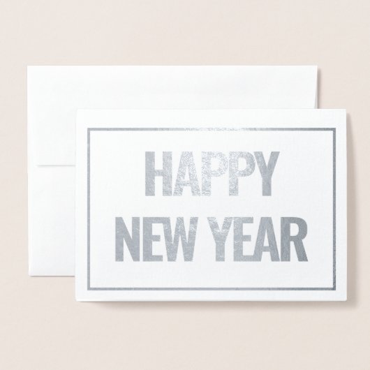 Moderne en eenvoudige Happy Nieuwjaarsfoto zilver Folie Kaarten (Voorkant met envelop)