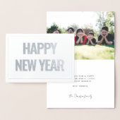 Moderne en eenvoudige Happy Nieuwjaarsfoto zilver Folie Kaarten (Display)
