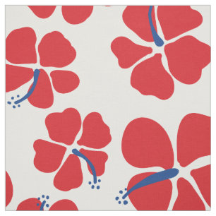 Moderne en eenvoudige rode en blauwe hibiscus naad stof