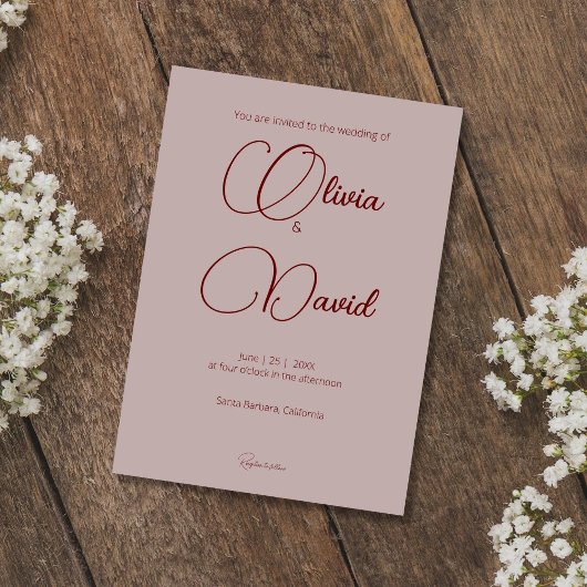 Moderne en eenvoudige stoffige Roos bruiloft Kaart