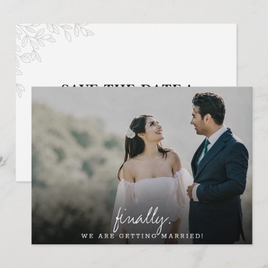 Moderne en eenvoudige, tot slot kalligrafie save the date (Voorkant / Achterkant)