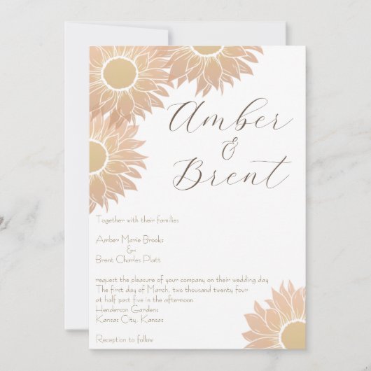 Moderne en eenvoudige Zonnebloem bruiloft uitnodig Kaart (Voorkant)