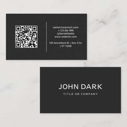Moderne en eenvoudige zwarte QR-code Visitekaartje (Voorkant / Achterkant)