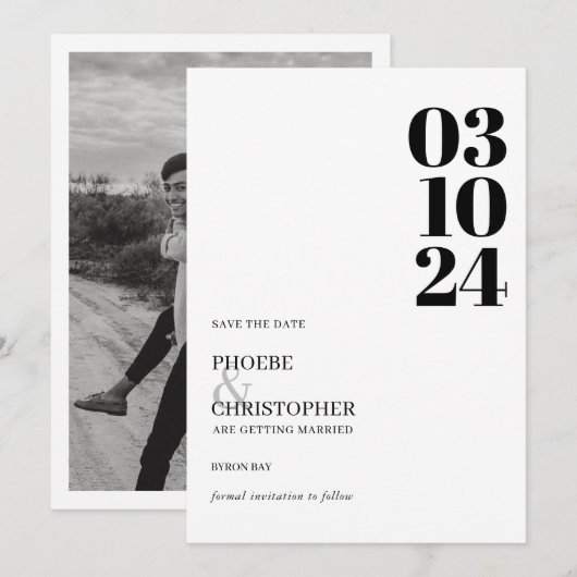 Moderne en eigentijdse datum foto bruiloft kaart (Voorkant / Achterkant)