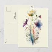 Moderne en Elegante Aquarel Wildflower Briefkaart (Voorkant / Achterkant)