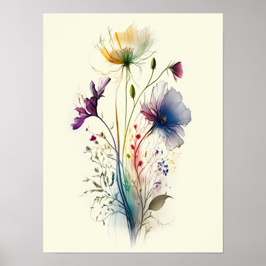 Moderne en Elegante Aquarel Wildflower Poster (Voorkant)