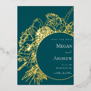 Moderne en Elegante Bloemen Boeket Save the Date Folie Uitnodiging