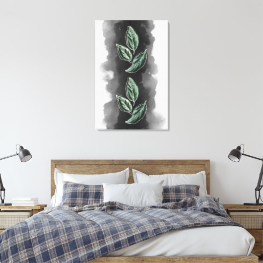 Moderne en elegante botanische groen bladeren canvas afdruk (Insitu (Slaapkamer))