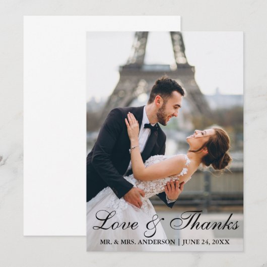 Moderne en Elegante Huwelijksfoto Liefde en Bedank Bedankkaart (Voorkant / Achterkant)