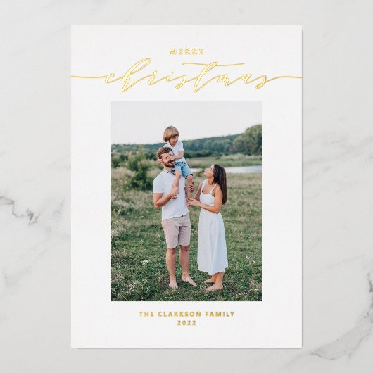 Moderne en elegante kerstfoto folie feestdagenkaart (Voorkant)