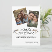 Moderne en elegante kerstfoto gepersonaliseerd feestdagenkaart (Staand voorkant)