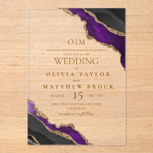 Moderne en elegante marmeren bruiloft acryl uitnodigingen (Voorkant)