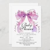 Moderne en elegante Roze Strik Baby Shower Kaart (Voorkant / Achterkant)