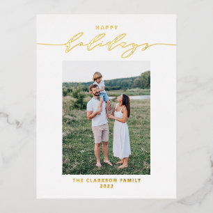 Moderne en Elegante Script Gelukkig Kerstmis Foto Folie Feestdagen Briefkaart