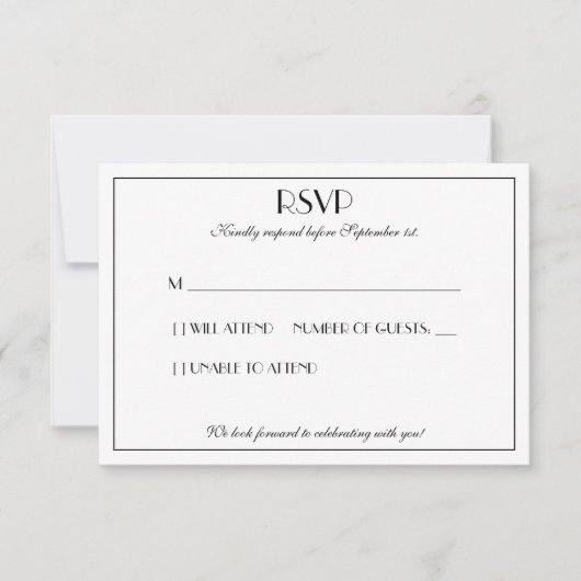 Moderne en elegante, stijlvolle bruiloft RSVP kaartje (Voorkant)