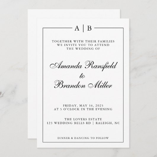 Moderne en Elegante Trouw Kaart (Voorkant / Achterkant)