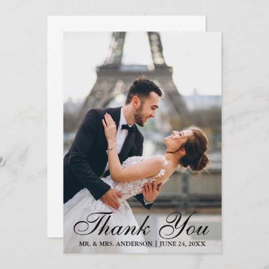 Moderne en elegante trouwfoto Dank u kaart (Voorkant / Achterkant)