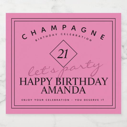 Moderne en Elegante Verjaardag Roze Mousserende Wi Sparkling Wijnetiket (Enkel label)