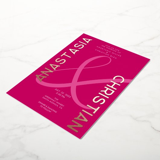 Moderne en gedurfde magenta bruiloft folie uitnodiging (Gedraaid)