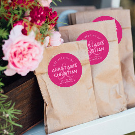 Moderne en gedurfde magenta bruiloft ronde sticker