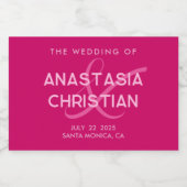 Moderne en gedurfde magenta bruiloft sparkling wijnetiket (Enkel label)