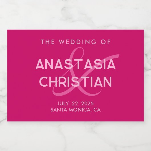 Moderne en gedurfde magenta bruiloft sparkling wijnetiket (Enkel label)