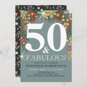Moderne en grafische 50 en Fabulous Birthday Invit Kaart