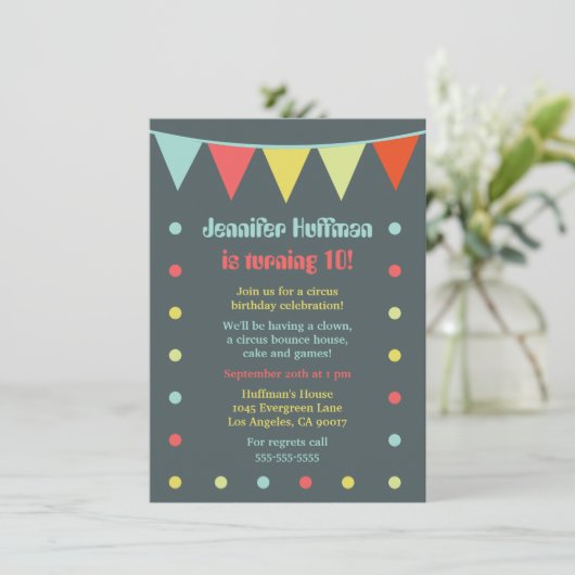 Moderne en grafische circusuitnodiging kaart (Staand voorkant)