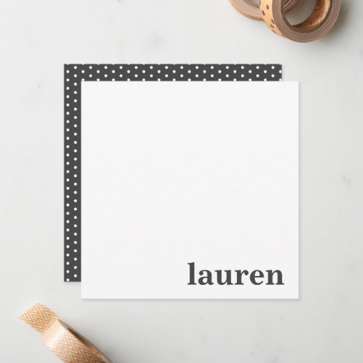 Moderne en grafische monogram naam in houtskool notitiekaartje (Voorkant / Achterkant in situ)