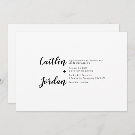 Moderne en hedendaagse huwelijksuitnodiging kaart (Voorkant / Achterkant)