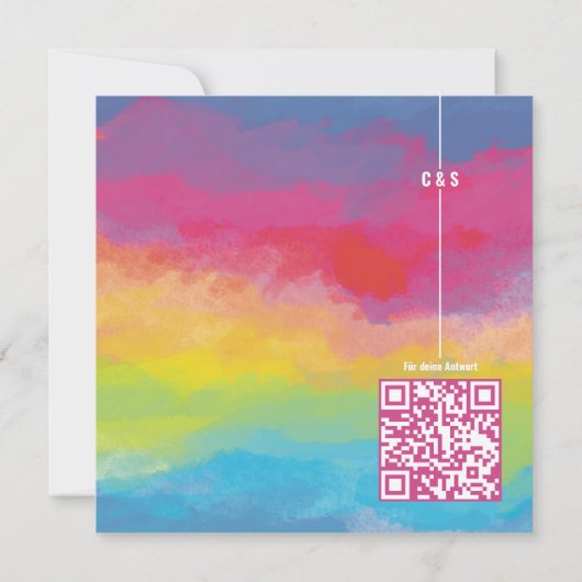 Moderne en inspirerende regenboogkleuren save the date (Achterkant)