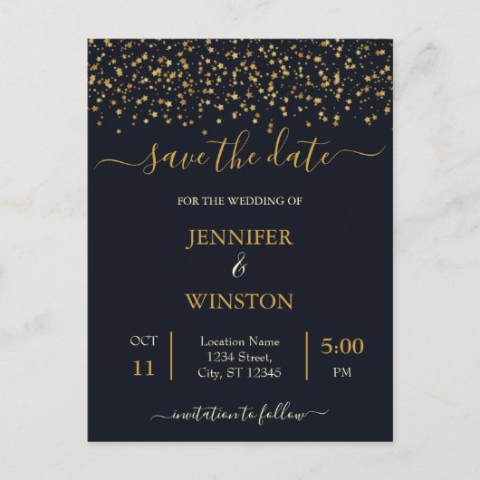 Moderne en klassieke gouden sterren die de data be briefkaart (Voorkant)