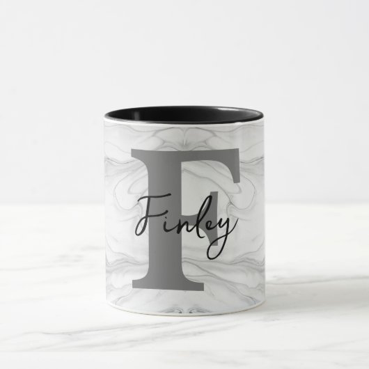 Moderne en Klassieke Marmeren Monogram Letter F Mok (Midden)