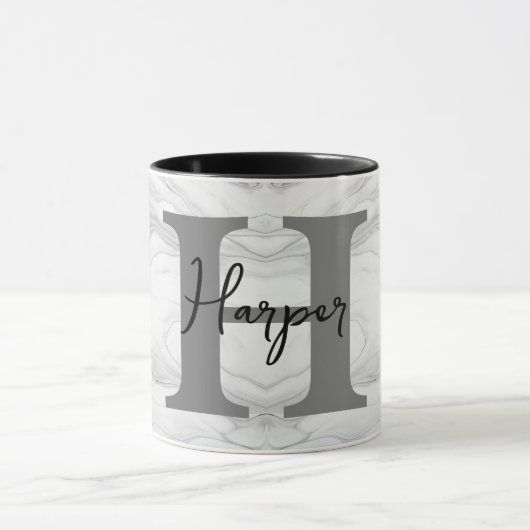 Moderne en Klassieke Marmeren Monogram Letter H Mok (Midden)