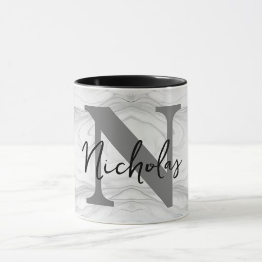 Moderne en Klassieke Marmeren Monogram Letter N Mok (Midden)