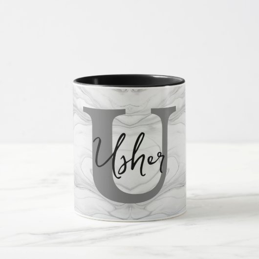 Moderne en Klassieke Marmeren Monogram Letter U Mok (Midden)