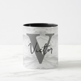 Moderne en Klassieke Marmeren Monogram Letter V Mok