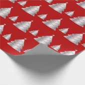 Moderne en leuke rode en zilveren kerstboom cadeaupapier (Hoek)