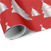 Moderne en leuke rode en zilveren kerstboom cadeaupapier (Rol Hoek)