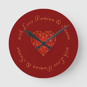 Moderne en luxe geometrische gouden rode hart lief ronde klok